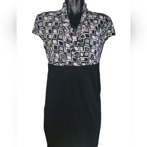 Cleo petites black/grey/white short sleeve sheath dress Sz.10